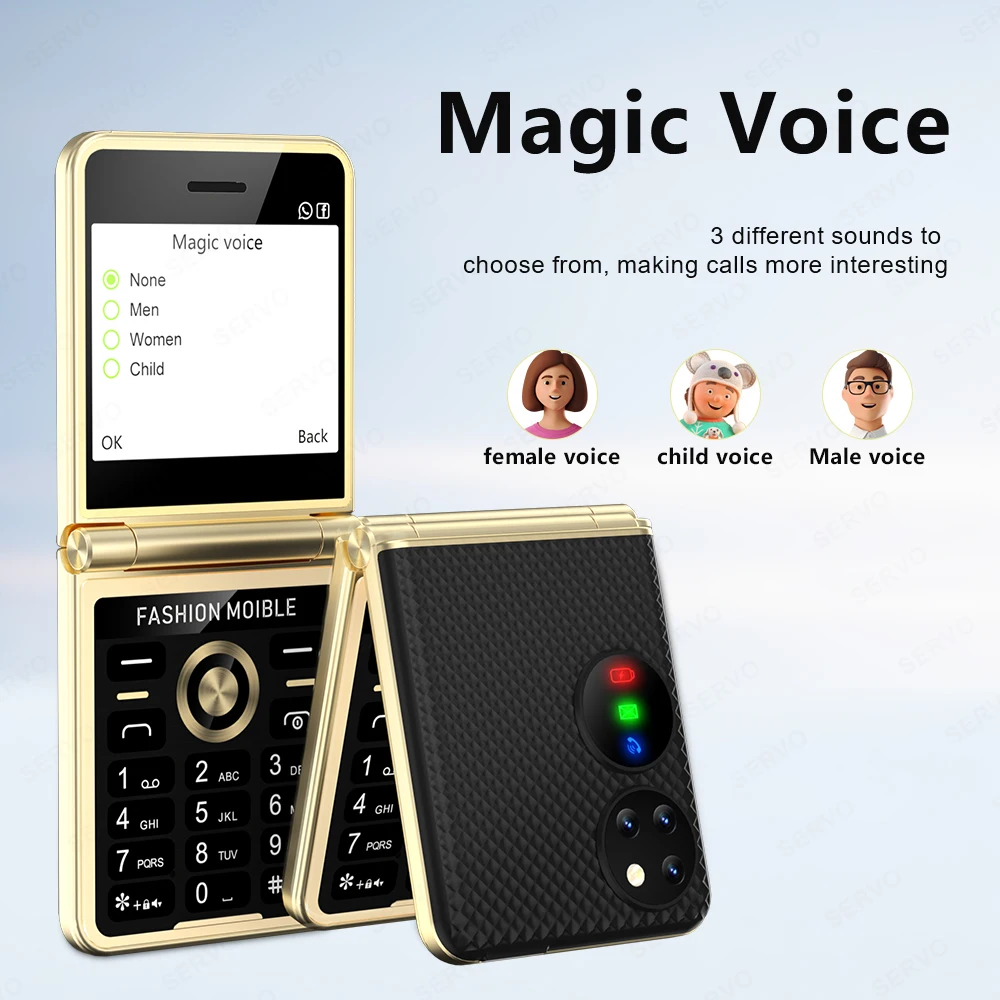 SERVO P21 Flimsy Flip Mobile Phone 4 SIM Card 2G GSM HD Camera Magic Voice Blacklist LED Flashlight Speed Dial Super Lightweight