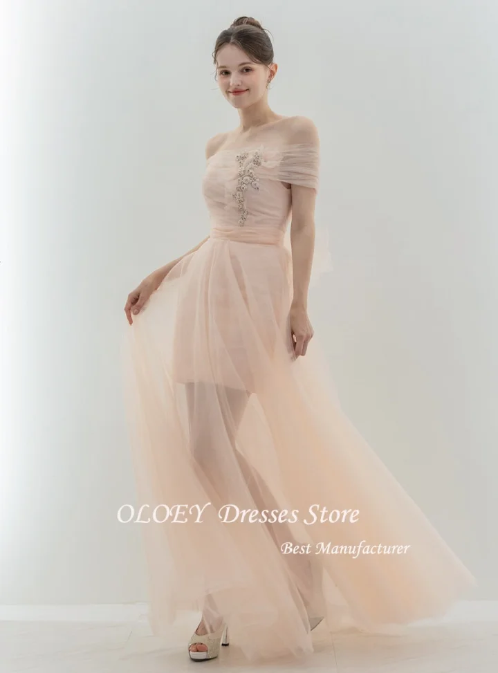 OLOEY 핑크 공주 한국 웨딩 드레스 a 라인 오프 숄더 댄스 파티 드레스 바닥 길이 사진 Shooy 댄스 파티 드레스