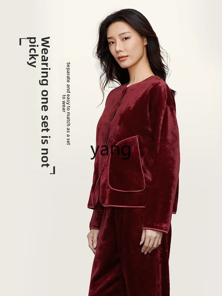 LMM autumn and winter flannel thickened women's pajamas set can be worn outside loungewear