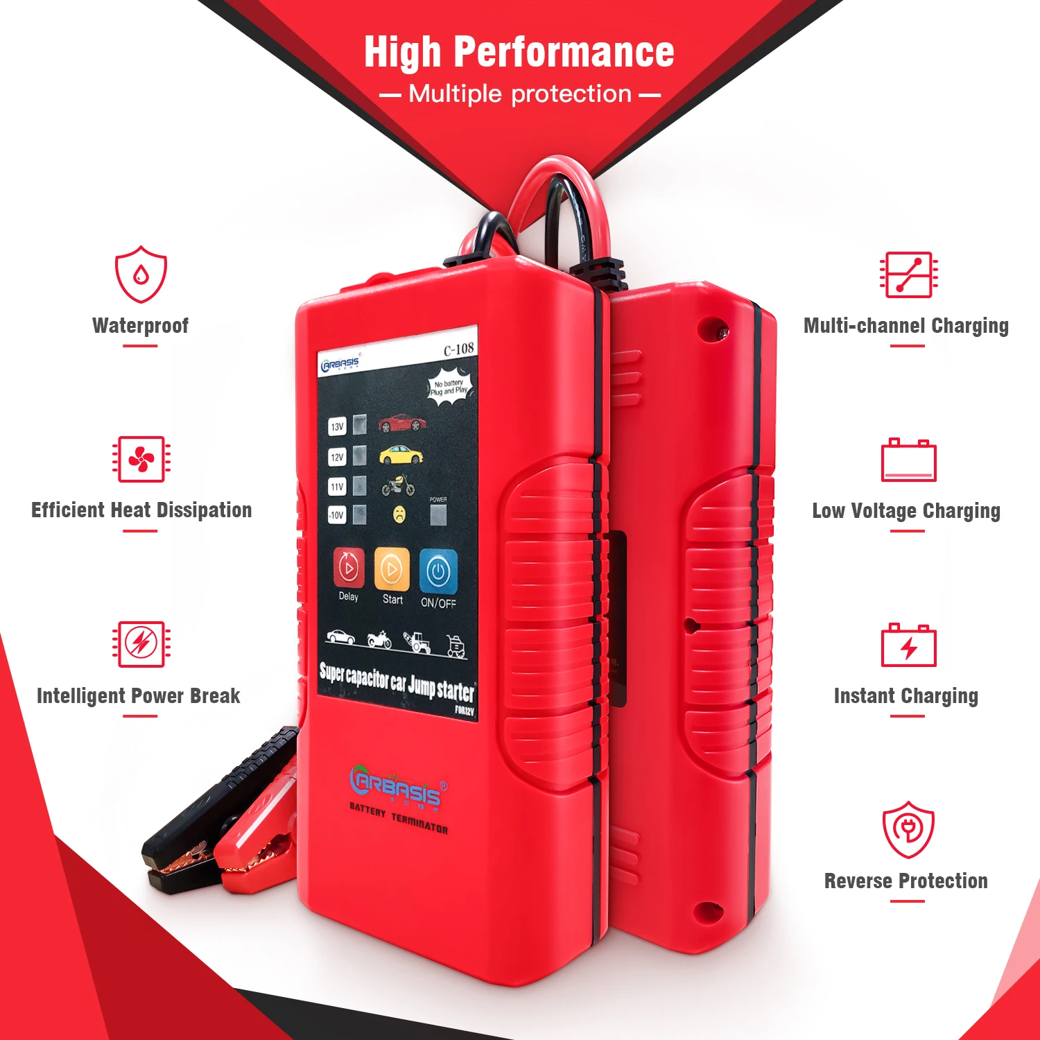 12V Ultra Capacitor Jump Starter  Battery Booster  Engine Cranking for Power Dead Emergency Vehicle Helper for Cars Motorcycles