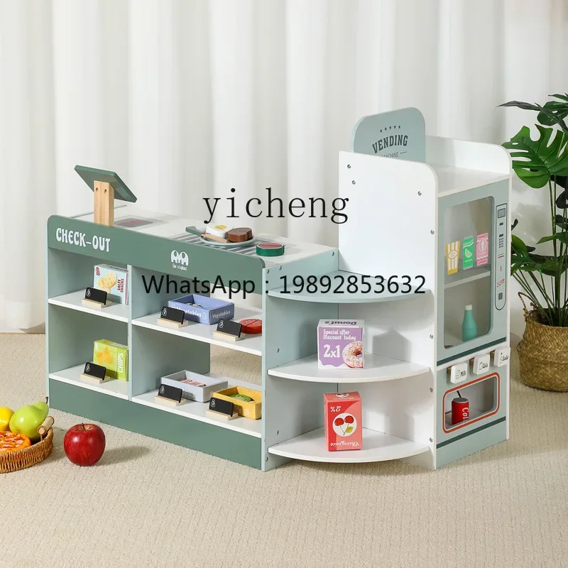 ماكينة القهوة للأطفال محاكاة ماكينة بيع التسوق في السوبر ماركت محاكاة خشبية تحقق من أمين الصندوق