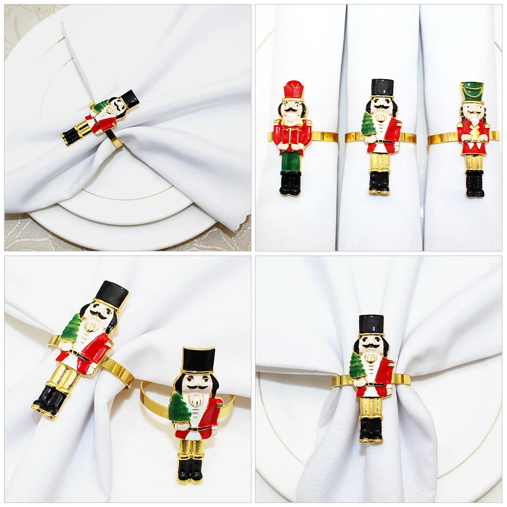 

2pcs Nutcracker Shaped Napkin Rings Alloy Table Decor For Christmas Wedding Party Dining Banquet Serviette Buckles