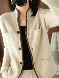 QNPQYX nuovo autunno inverno maglione donna tinta unita colletto alla coreana top Casual moda coreana giacche femminili Cardigan bianco donna