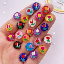 50 pz resina carino colorato 10mm rotondo tulipani fiore cristallo gemma Flatback strass Applique fai da te album di nozze per Nail Craft