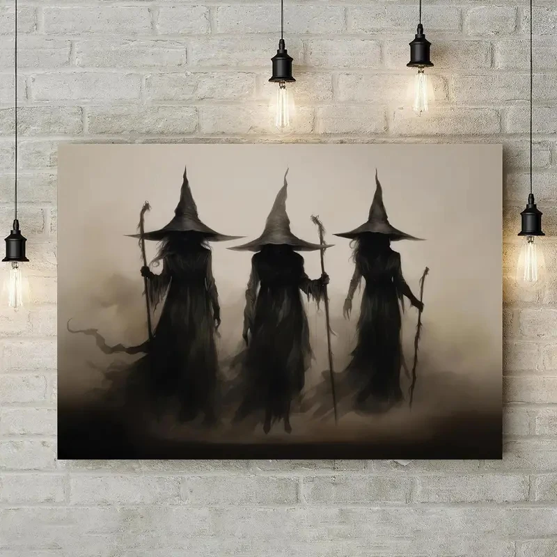 Retro Witch Halloween Canvas Prints Abstract  Witchcraft Cartoon Cosplay Wall Art Poster for Family Bedroom Office Decor Cuadros