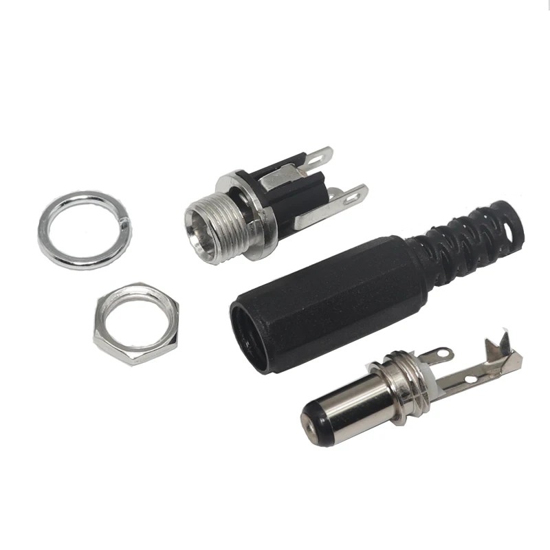 【5Set】DC Power Male Female Adapter 5.5x2.1mm DC Power Plug Jack Socket Panel Mount Soldering Connector DC-025M 12V 5.5*2.5mm