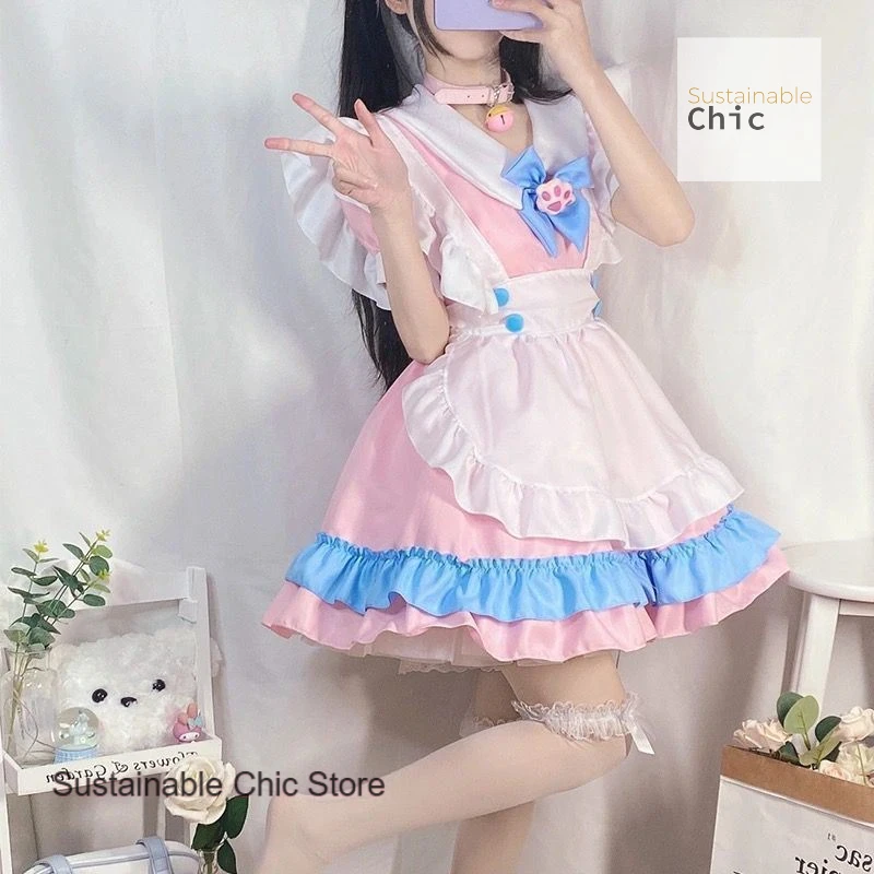 

Japanese super cute pink blue maid second cute lolita skirt girl anime maid summer new fashion Lolita cosplay suit dress