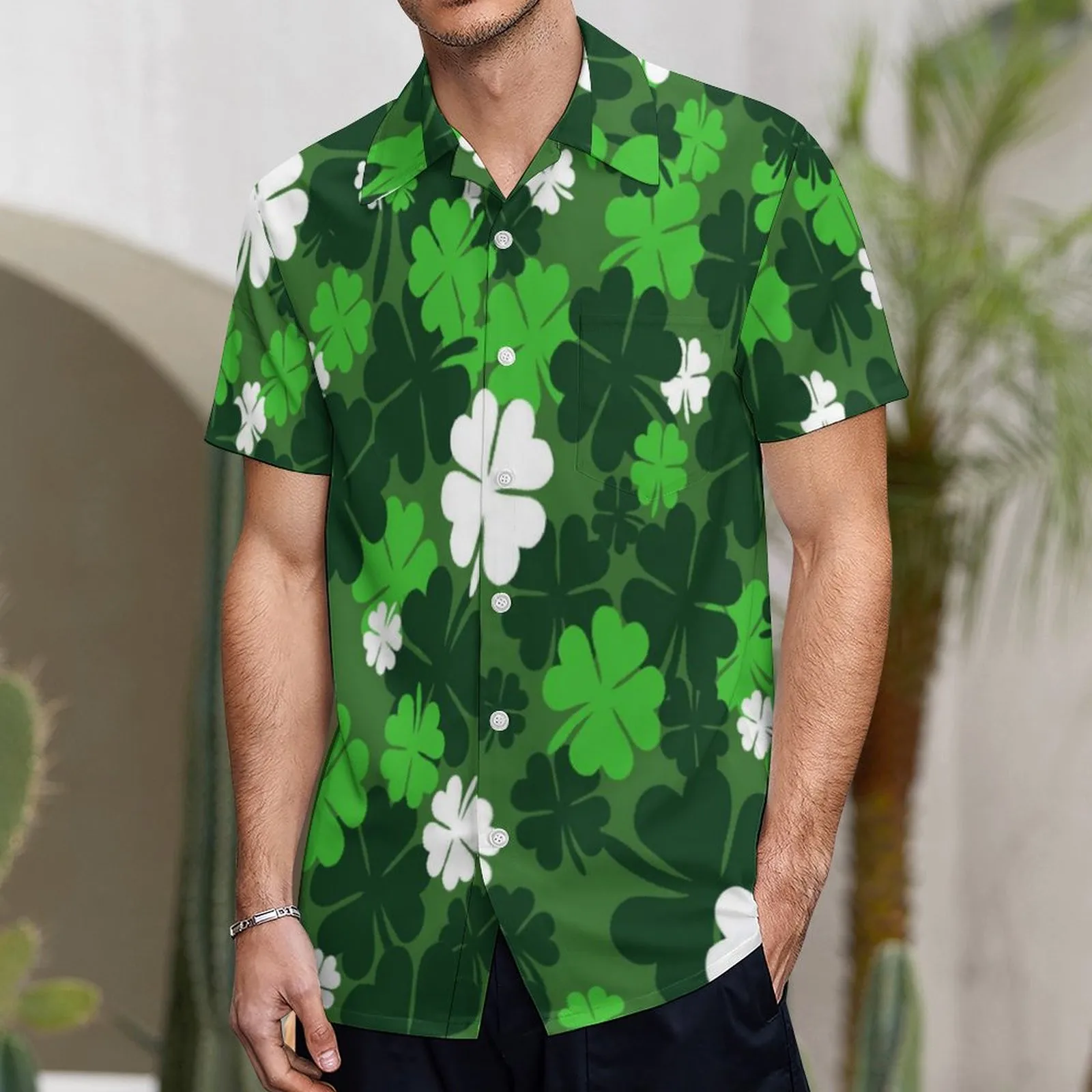 St. Patrick hari pria Camisa 2024 musim panas seri hijau semanggi cetak lengan pendek kerah kancing kemeja ukuran besar pakaian atasan