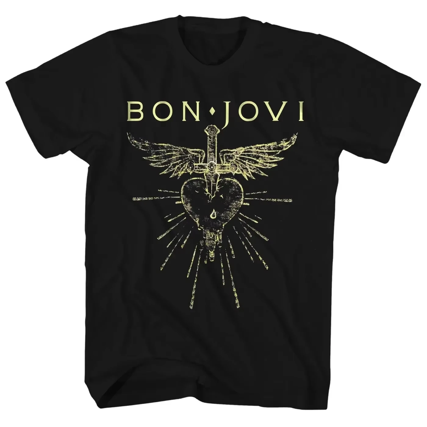 T-shirt Bon Jovi 2026 en promotion – Logo Cœur et Poignard – T-shirt décontracté en coton pour homme et femme – Coupe ample streetwear oversize