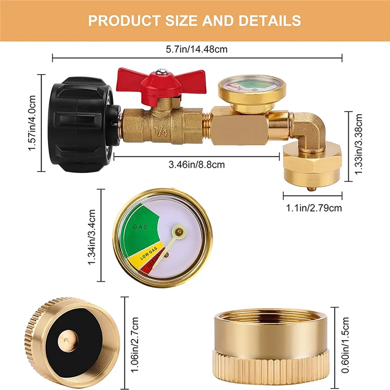 QCC1 Propane Refill Elbow Adapter with Propane Tank Gauge, 90 Degrees Propane Refill Adapter with ON-Off Control Valve