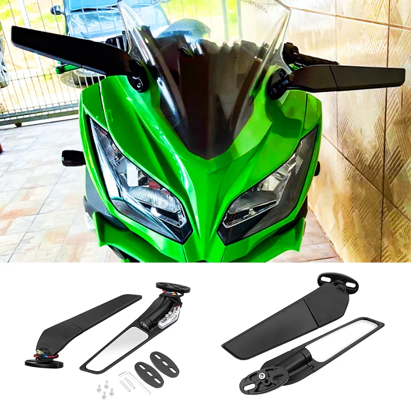 

Для Kawasaki NINJA 300 250 400 650 H2 H4 ZX10R 6RR модифицированное зеркало заднего вида для мотоцикла, ветрокрыло, регулируемое вращающееся боковое зеркало