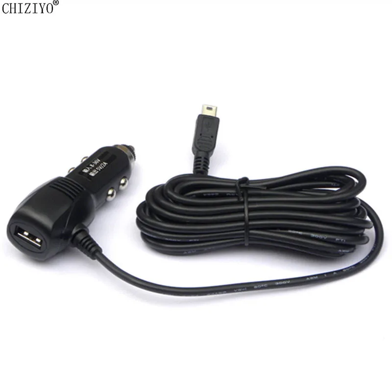 Car Camera Recorder Input DC 8-36V Car Recorder Charger 3.5 m Mini USB Car Power Charger DC 5V 2A Adapter Cable Cord for GPS