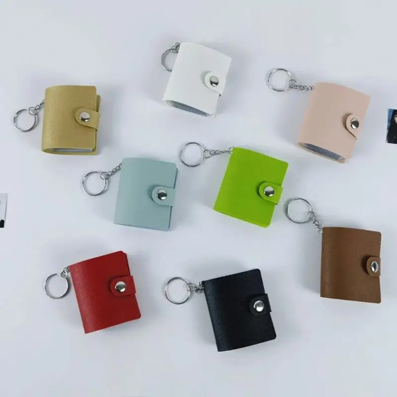 Mini 2‑Inch PU Leather Small Photo Album Keychain Portable Headshot Photocard Storage Book Idol Fan Collection Accessory Gift