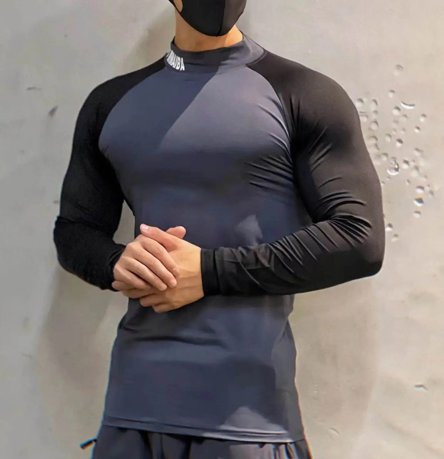 Men Turtleneck Long Sleeve Shirts Slim Fit Bodybuilding Tshirt Patchwork for Men Woukout Fitness Training Shirt