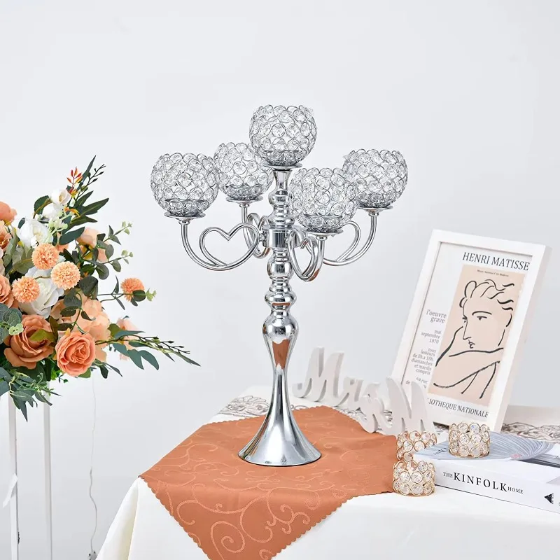 Gold/Silver Crystal Candle Holders 5 Arm Candelabra Wedding Centerpiece Table Decorations Candle Holder for Home Wedding DECOR