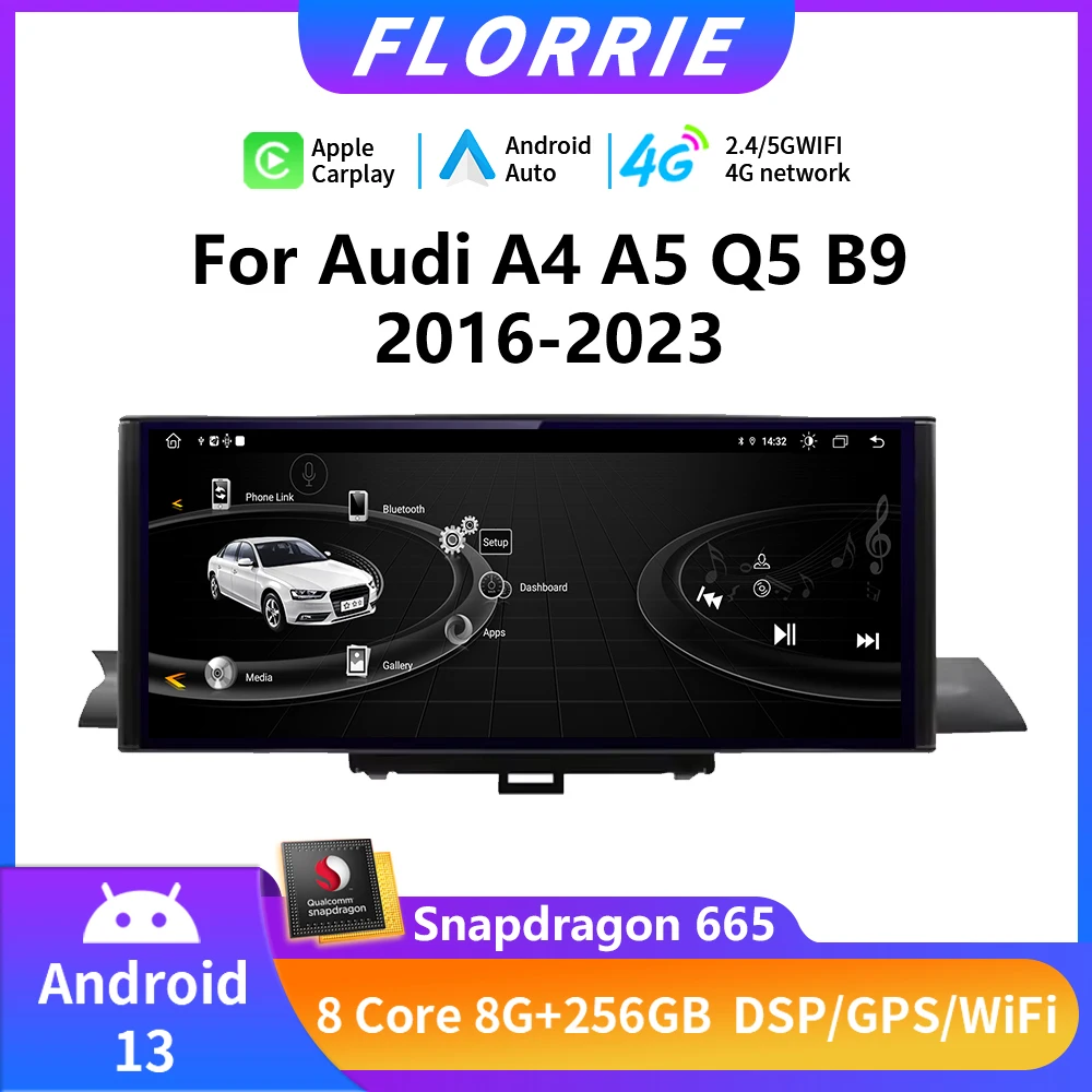 

Car Multimedia Player Wireless Carplay For Audi A4 A5 Q5 B9 2016-2023 LHD Android 13 WIFI 4G Touch Screen GPS Navi 2Din Stereo