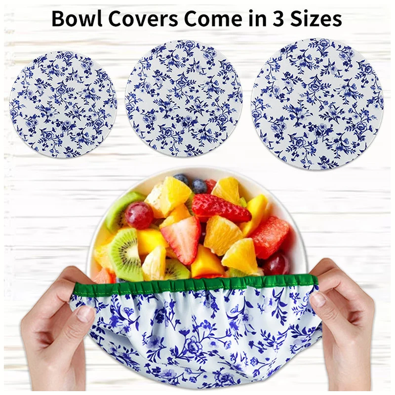 3 pcs Fabric Bowl Covers, Waterproof Reusable Elastic Bowl Covers, Food Storage Covers, Stretchy Lids For Food Fruits Leftover