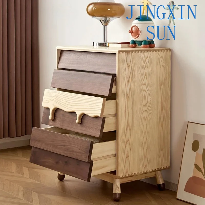 ash wood wax oil black walnut bedroom locker button bedside chest