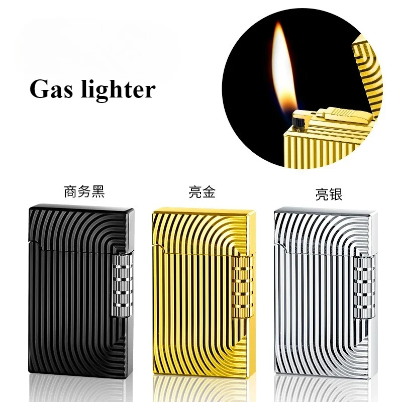 Voice Elegant Open Flame Side Sliding Grinding Wheel Inflatable Inclined Fire Lighter Striped Fine Carving High-end Gift Lighter