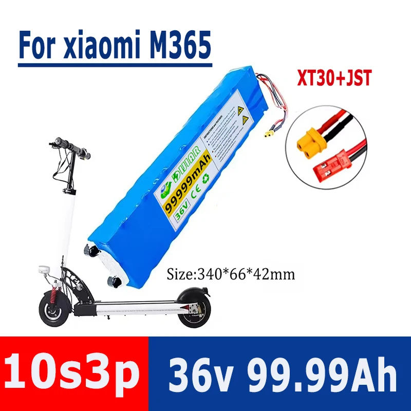 36V 99Ah 18650 Rechargeable Lithium Battery Pack 10S3P 500W High Power for Modified Bikes Scooter Electric Vehicle,With BMS XT30