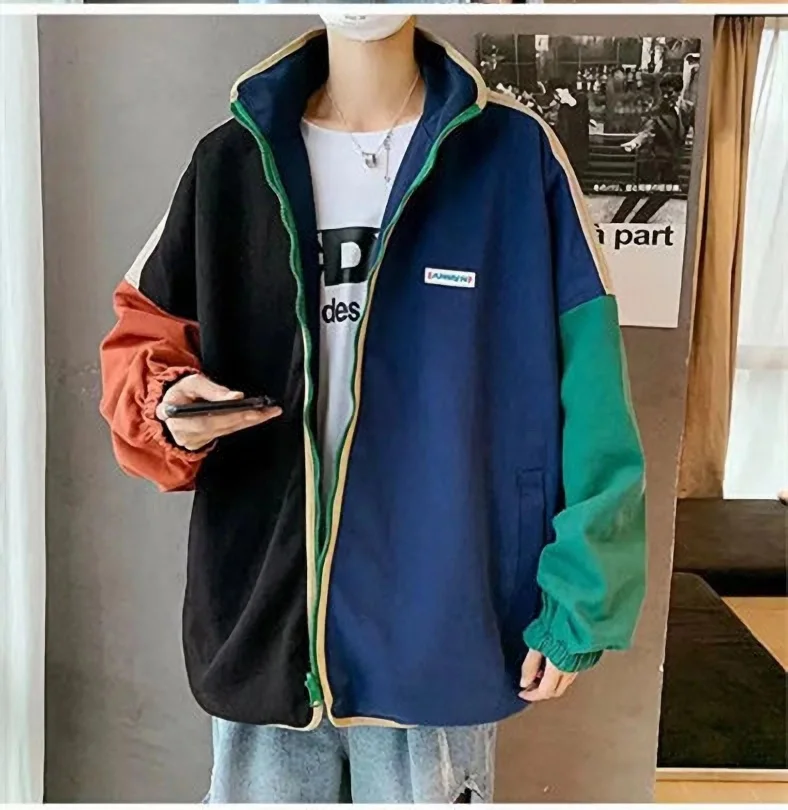 Spring Vintage Jackets Men Contrast Color Windbreaker Women Coat Two Wear Reversible Oversized Retro Jackets 90s Clothing