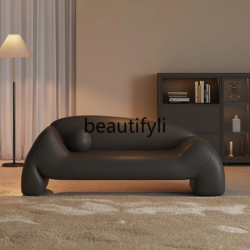 

Creative 2024 new Italian minimalist small apartment leather sofa chaise longue