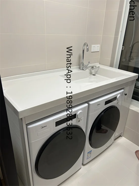 YFY  narrow basin 65 double washing machine dryer bathroom cabinet combination laundry basin with rubbing board integrated pool