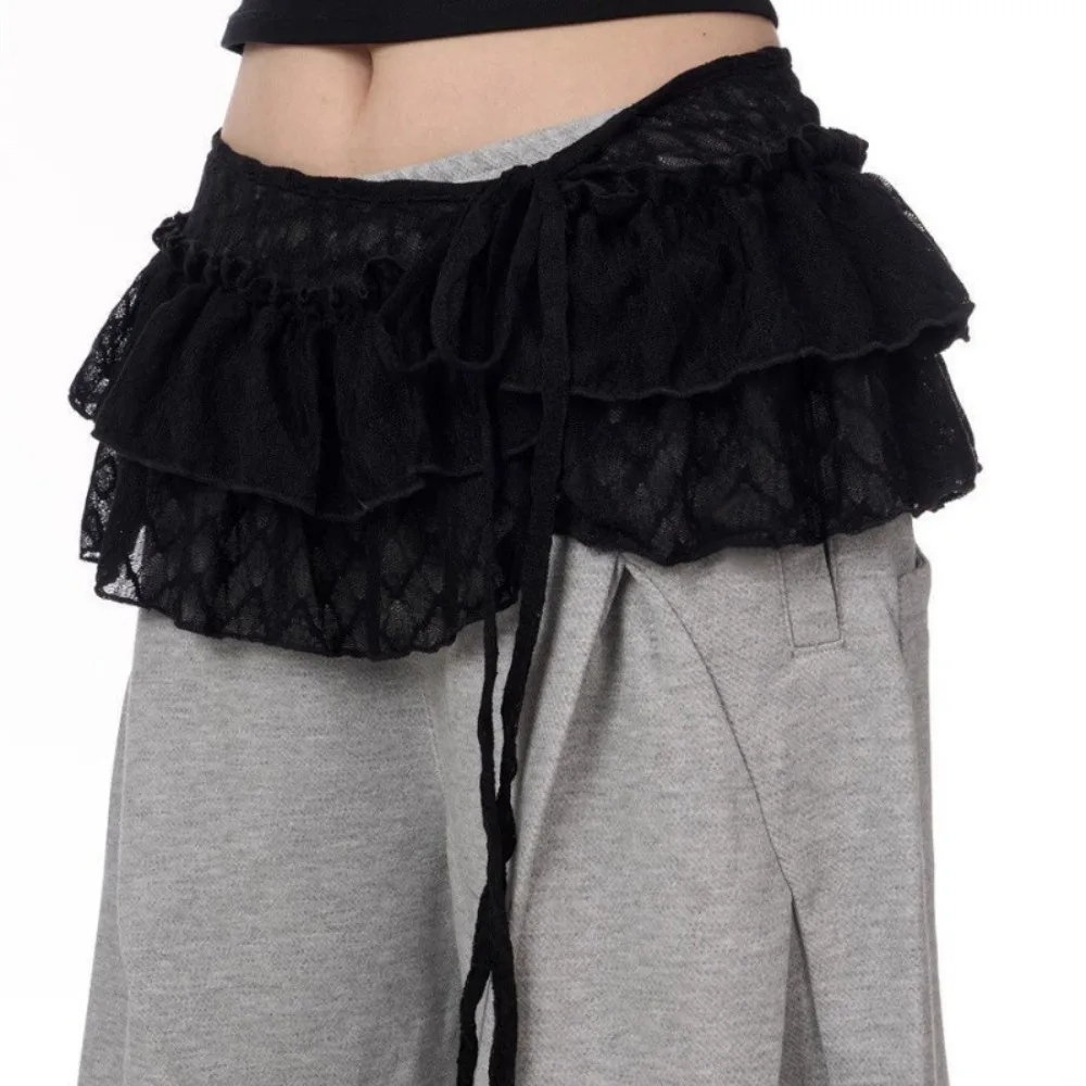 Rok Mini Renda Balletcore Elegan Gaya Korea Y2k Rok Ruffle Pinggang Tinggi Pendek Model Tirai Streetwear