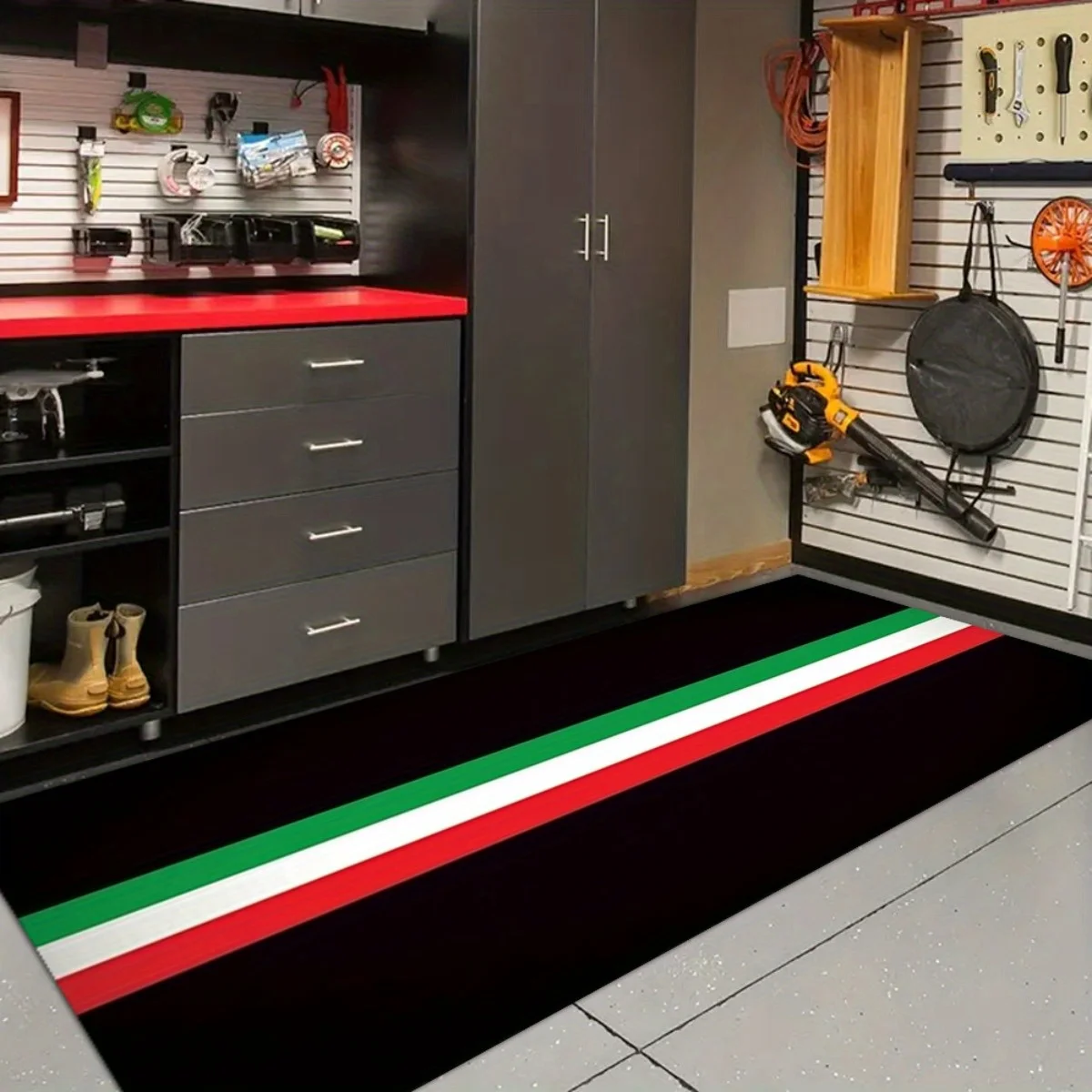Italian Flag Stripe Motorcycle Mat, Anti-Slip Garage Floor Mat for Motorbike Parking, Oil Absorbent, Racing Style, Home Decor
