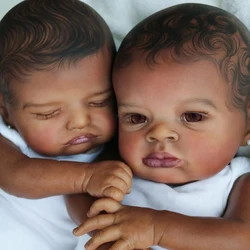 45cm Artist Oil Painted Rosalie and Lanny Bebe Reborn Dark Skin Lifelike Real Reborn Doll muñecas reborn reales para niñas
