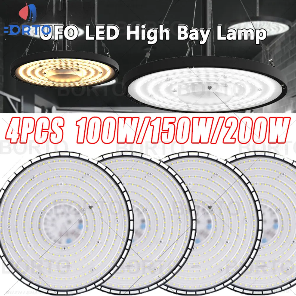 

1/2/3/4PCS LED 100W 150W 200W UFO High Bay Light AC220V Aluminum Case 6500K Cool White IP65 Waterproof Lighting Lamp