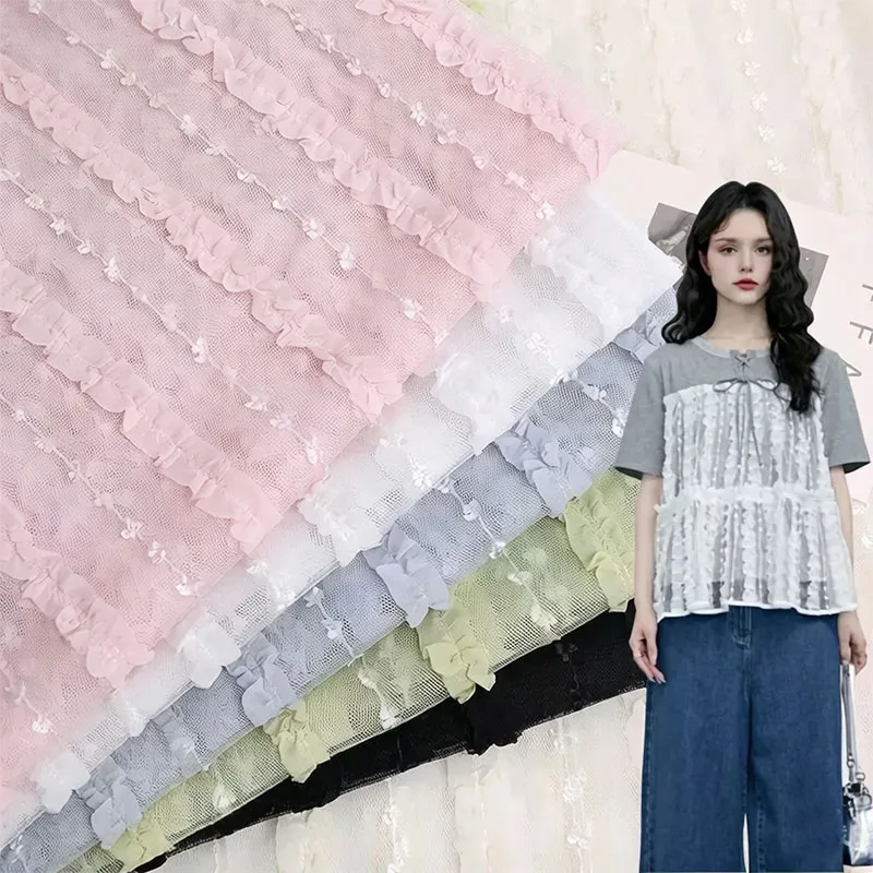 Candy Color Striped Mesh Embroidered Fabric Dress Dress Wedding Dress Lace Fabric Hollow Window Screen Decorative Fabric