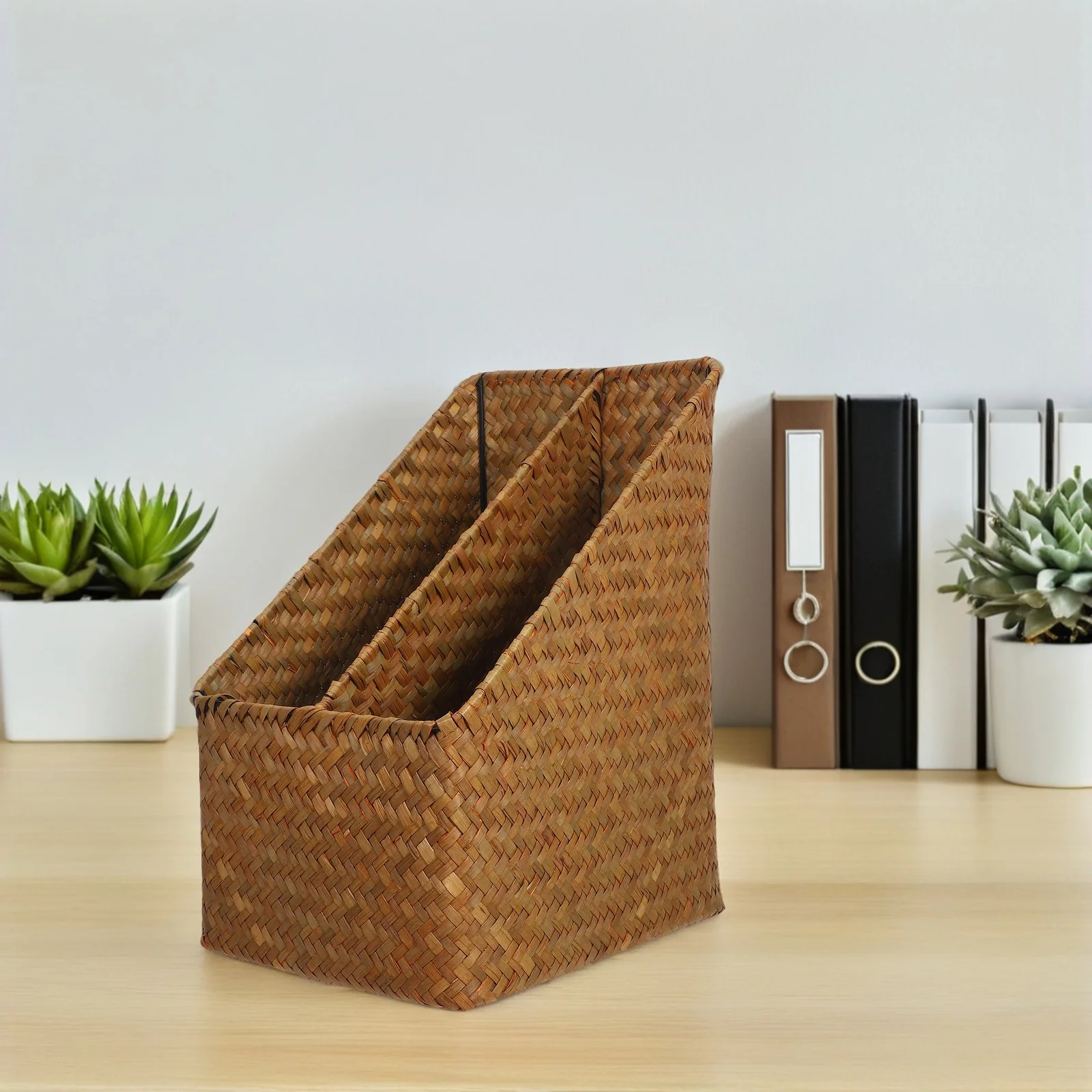 Desktop File Organizer Basket: Dubbel compartiment Rustieke documentopslaghouder voor Office Home Study Desktop Briefpapier