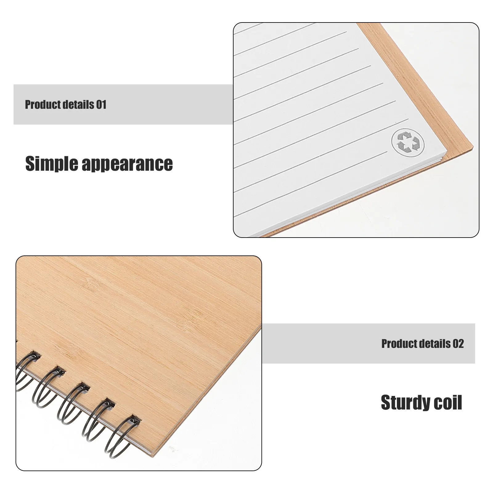 1Set Bamboo Notebook Sturdy Spiral Binding Compact Portable Notepad for Meeting Work Study Sketching Memo Notes Journaling