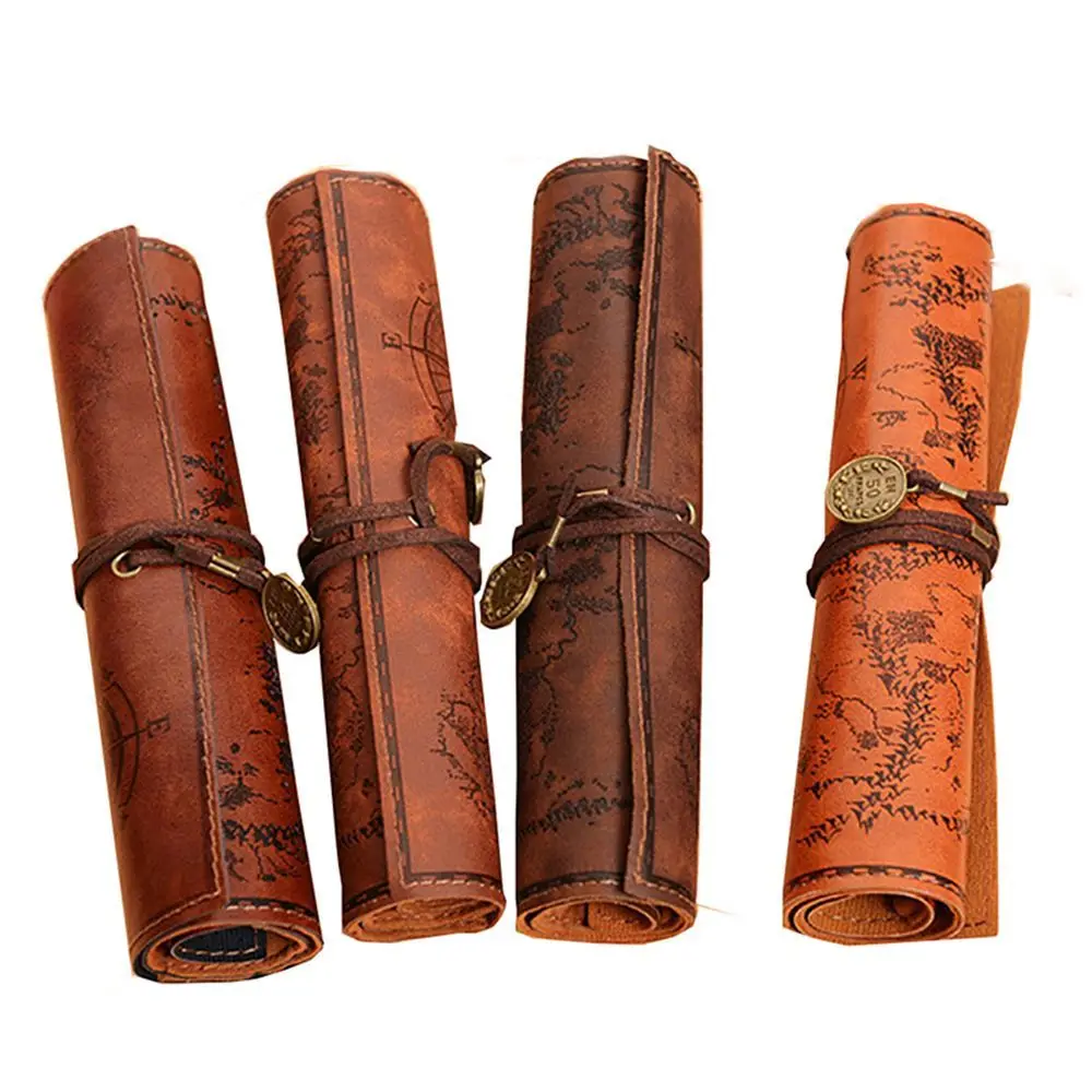 

Unique Retro Vintage Roll Case Bag Purse Pouch Leather Cosmetic Make Up PU Bag Pen Pencil Case for School