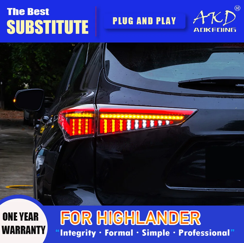 AKD Tail Lamp for Toyota Highlander LED Tail Light 2021-2022 Highlander Rear Fog Brake Turn Signal Automotive Accessories