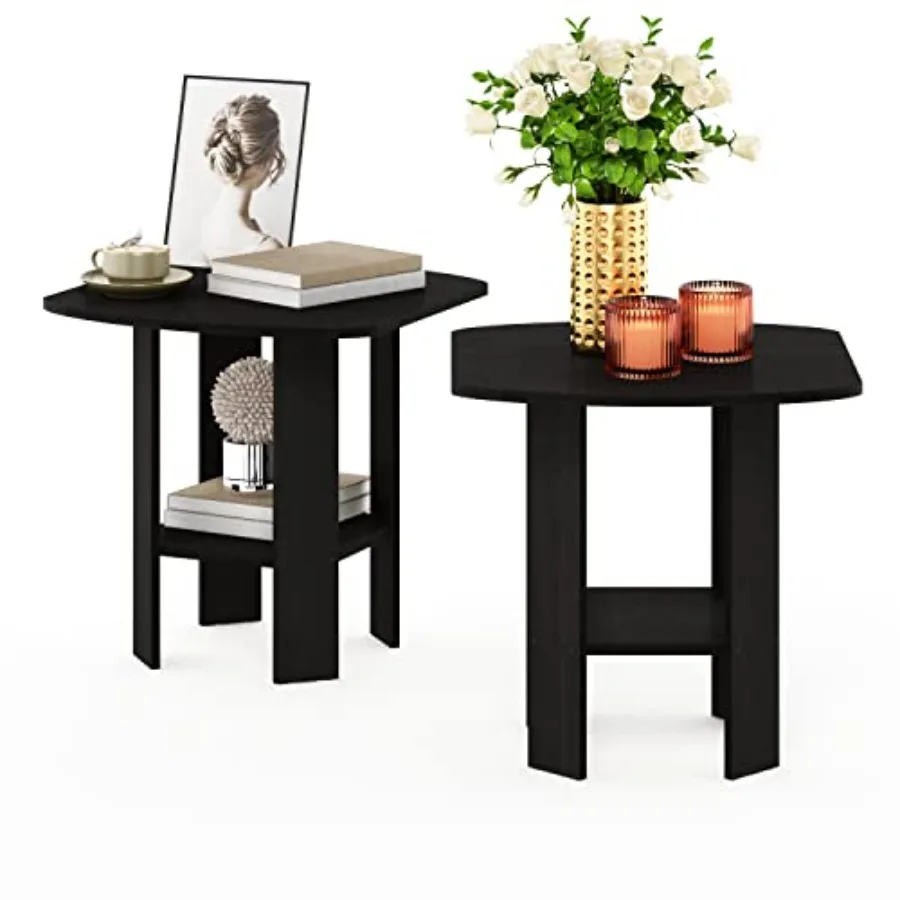 

SIMPLE DESIGN Side Table Set of 2 2-Tier Modern End Table with Soft Edges Open Shelves Night Stand Bedside Table for Living Roo