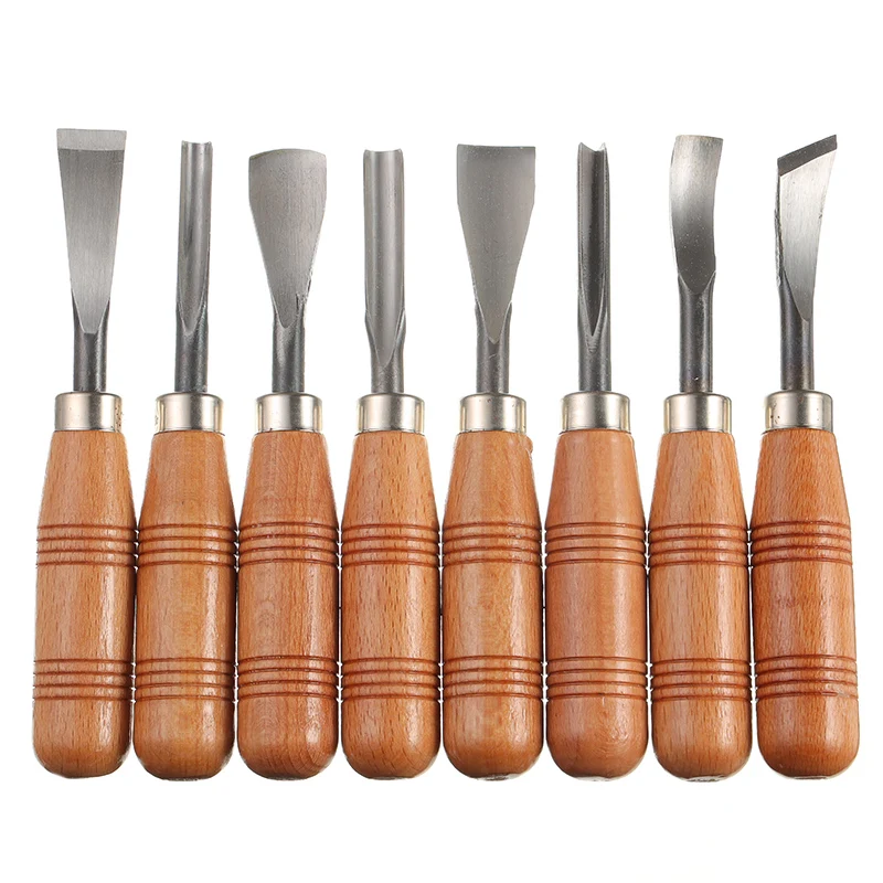 8Pcs/Set Wood Carving Woodpecker DIY Hand Carving Wood Tools Chisel Set Knives Set Woodworking High Quality Dropshipping Center