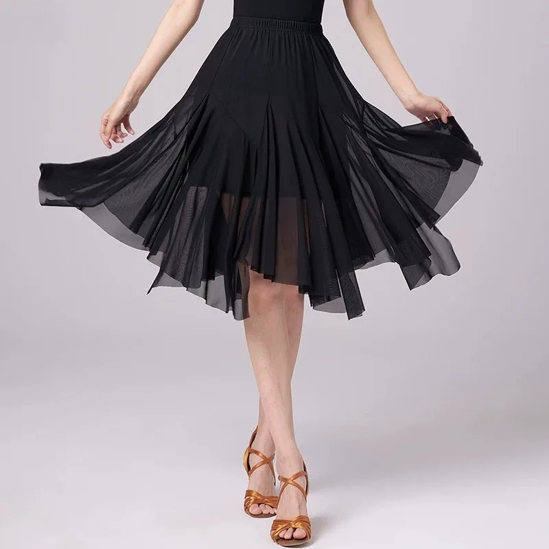Women Latin Dance Mesh Half Skirt Summer New High End Tulle Adult Modern Ballroom Professional Competition Practice Dance Skirt