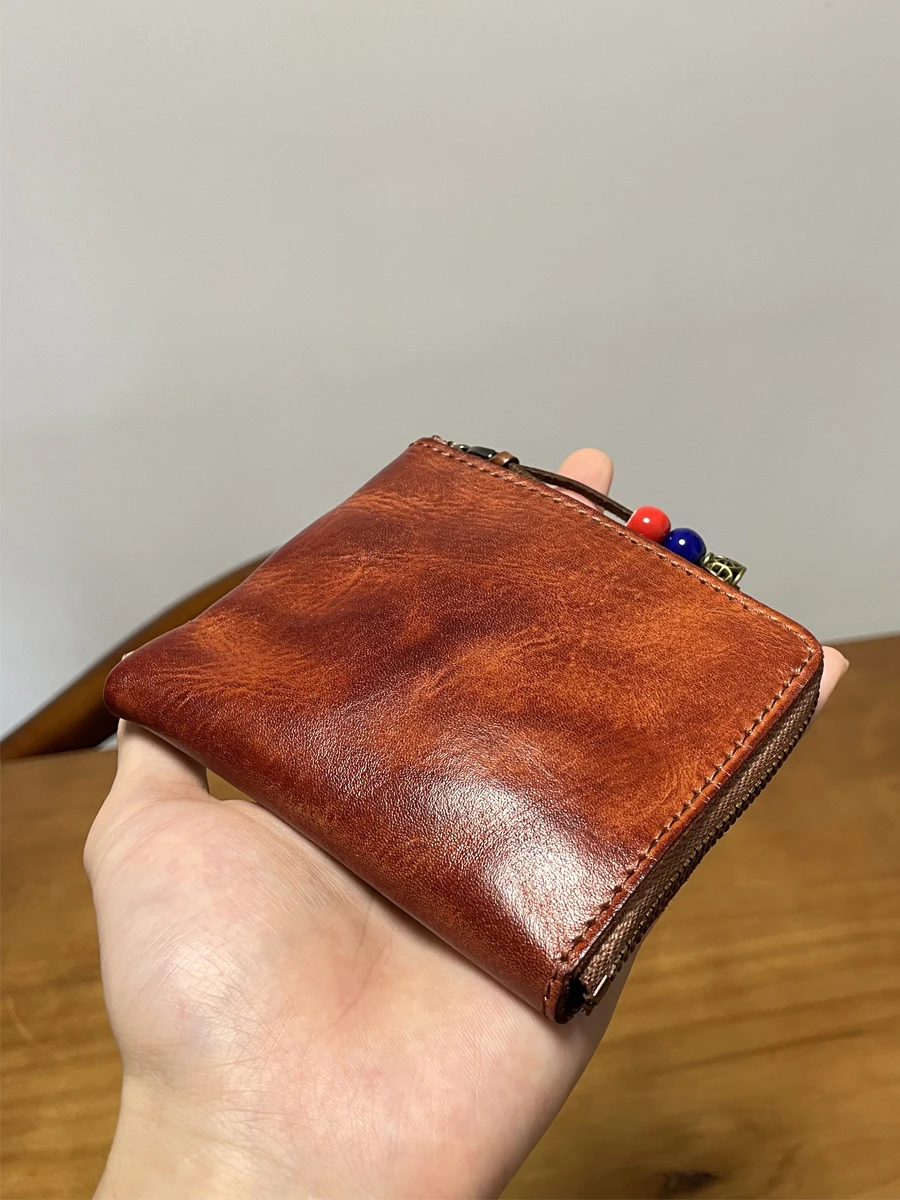 Vintage handmade vegetable tanned cowhide men women coin purse simple fashion high quality real leather driver's license wallet