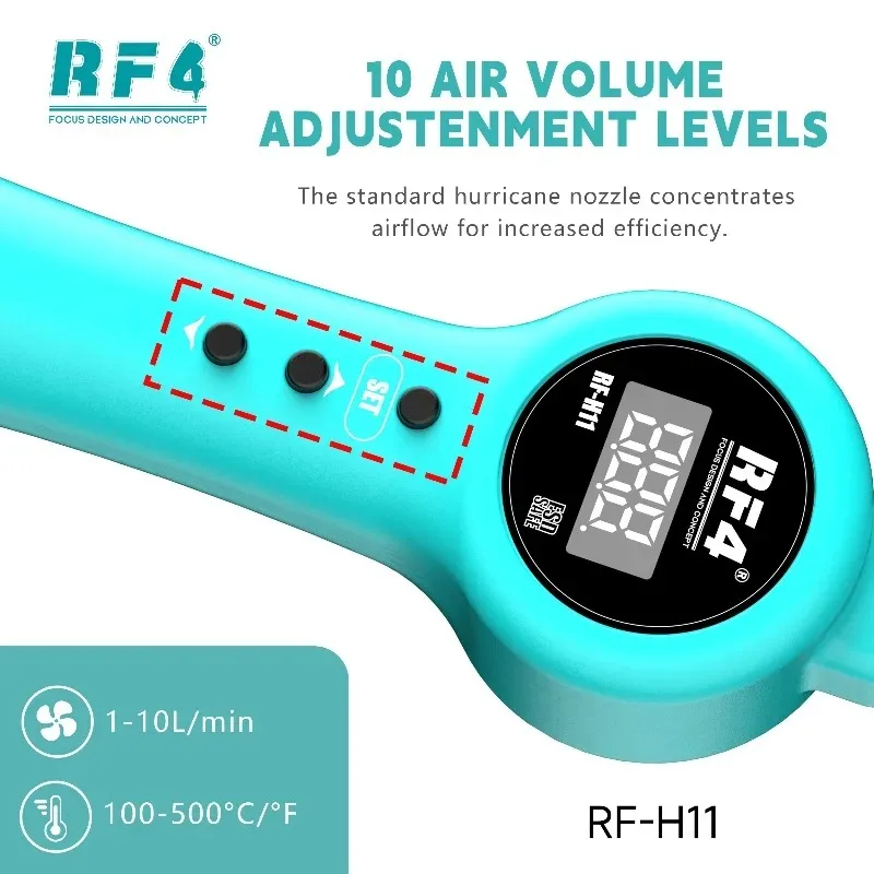 RF4 RF-H11 500 ℃ مسدس هواء ساخن 4 فوهات 10 مستويات هواء تخزين متكامل وتفكيك قاعدة نوم ذكية لأداة إصلاح الهاتف #2