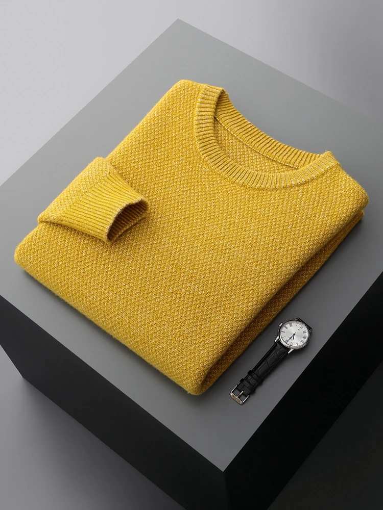 ADDONEE Men Thick Cashmere Sweater Autumn Winter O-neck Pullover 100% Merino Wool Knitwear Smart Casual Wool Sweater Fashion Top