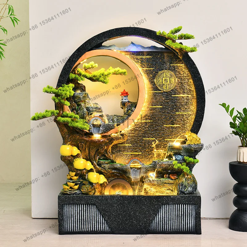 Creative water curtain wall background screen  entrance villa feng shui wheel rockery fountain flowing water landscape