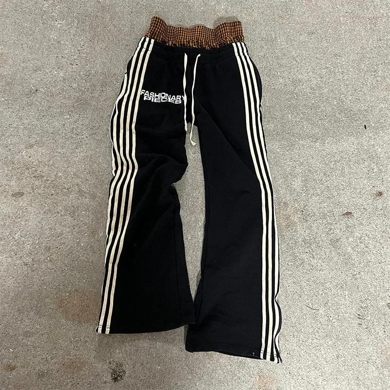 Hiphop Rechte Broek Voor Mannen En Vrouwen Y 2K High Street Harajuku Retro Gestreepte Broek Amerikaanse Gebreide Casual Broek