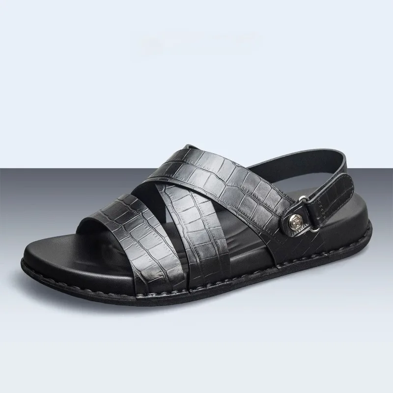 Designer Luxury Sandals Men's Genuine Leather Breathable Summer Outdoor Slippers Male Anti Slip Wear-resistant Trendy Shoes