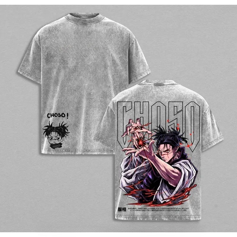 Camiseta de Anime Choso Jujutsu Kaisen para Hombre, Ropa Vintage Lavada, Camiseta Extra Grande de Algodón de Alta Calidad, Camisetas Casuales Extra Grandes