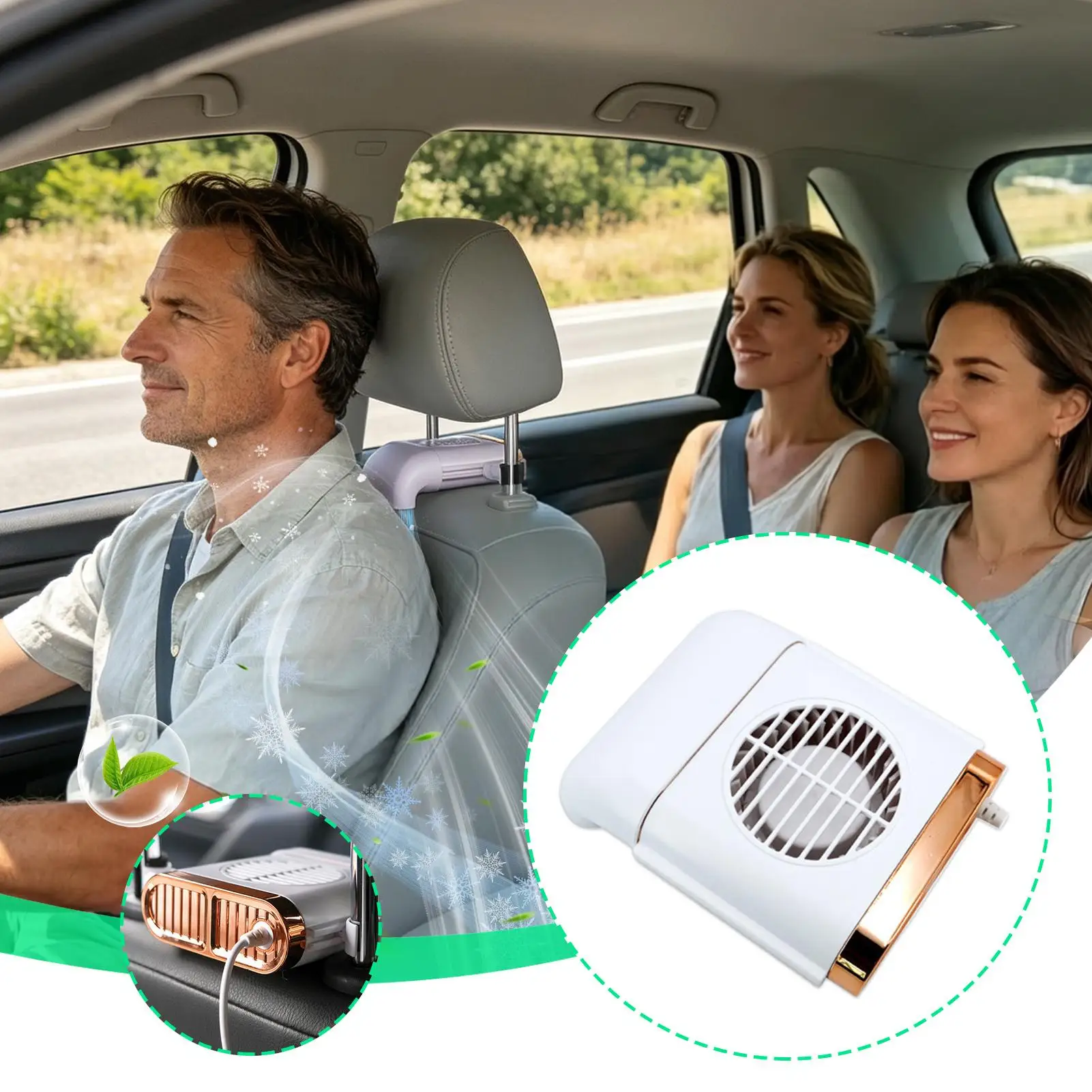 Car Seat Fan USB Charging Powerful Wireless Rear Seat Headrest Cooling Ac For Summer Hot Weather Road Trip Long Drive Travel