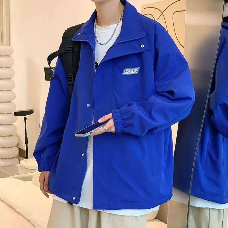 

Spring Autumn Jaet for Men Casual Klein Blue Youth Loose Large Size Jaet Trendy Couple Wear Stand Fit Long Sve Zipper