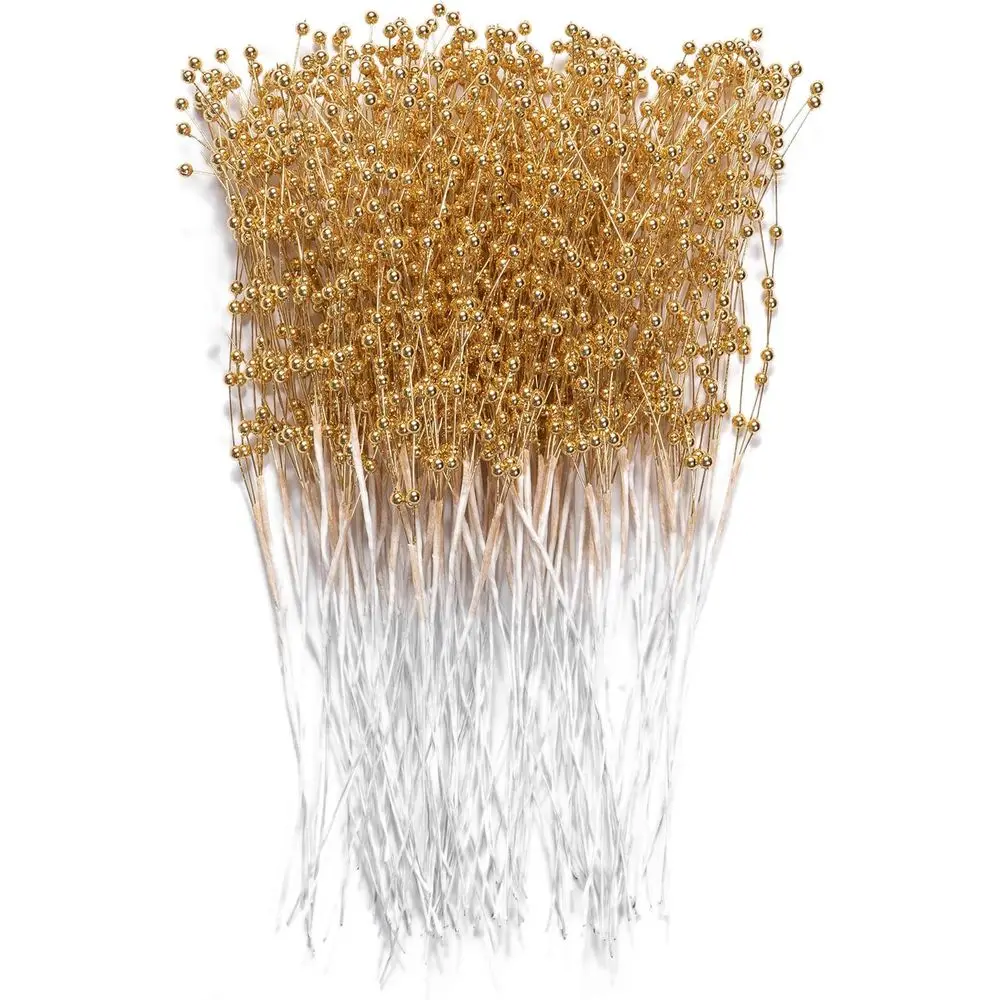 

Gold 60-Piece Pearl Stem Bouquets, 4mm Bead Garlands for Floral Arrangements and Tree Decorations, Ideal for Weddings and Christ
