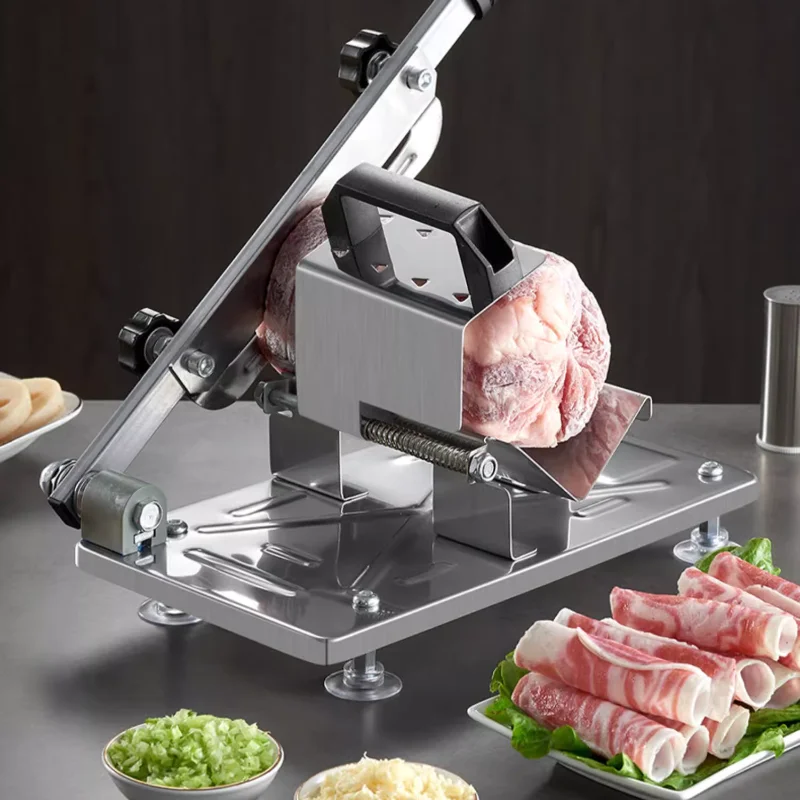 Household kitchen frozen meat cutting machine, manual stainless steel beef and mutton cutting machine